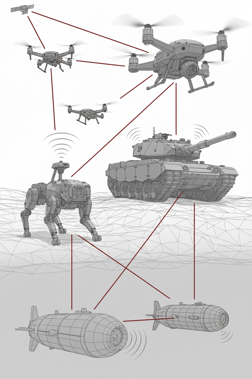 Multi-domain autonomous swarm - aerial drones, ground vehicles, underwater systems operating together